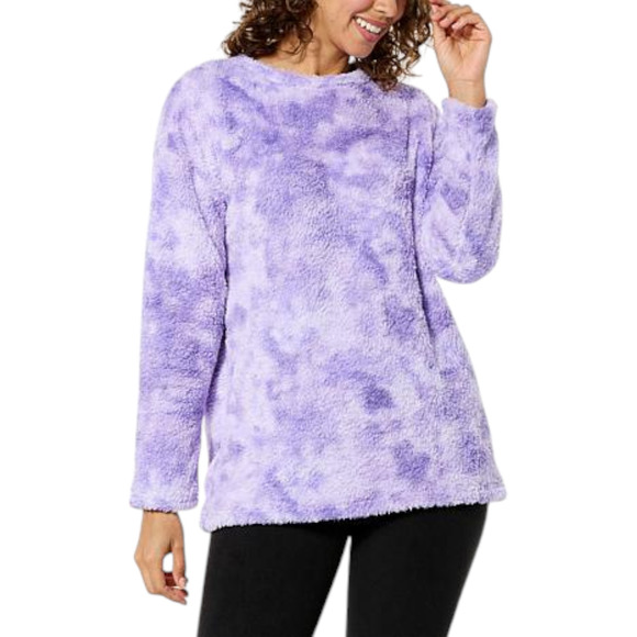 Comfort Code Tops - Comfort Code Women's Plush Knit Pullover Tunic Purple Tie Dye - Regular